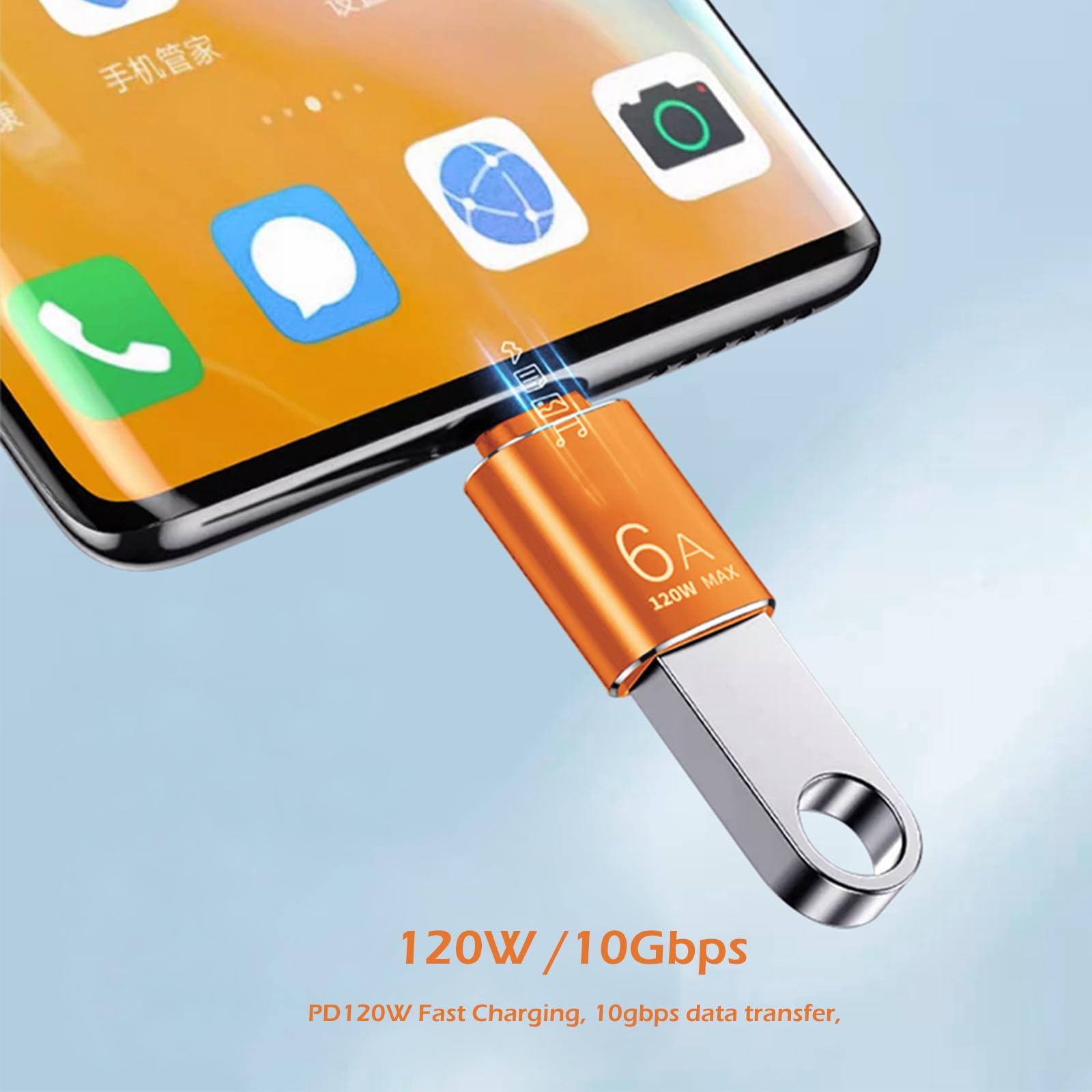 BETU 120 W/10 Gbps/USB 3.1: adaptador USB C macho a USB hembra, paquete de 5 adaptadores USB C a USB, compatible con smartphone/PC/portátil/tableta/teclado y más dispositivos (naranja)