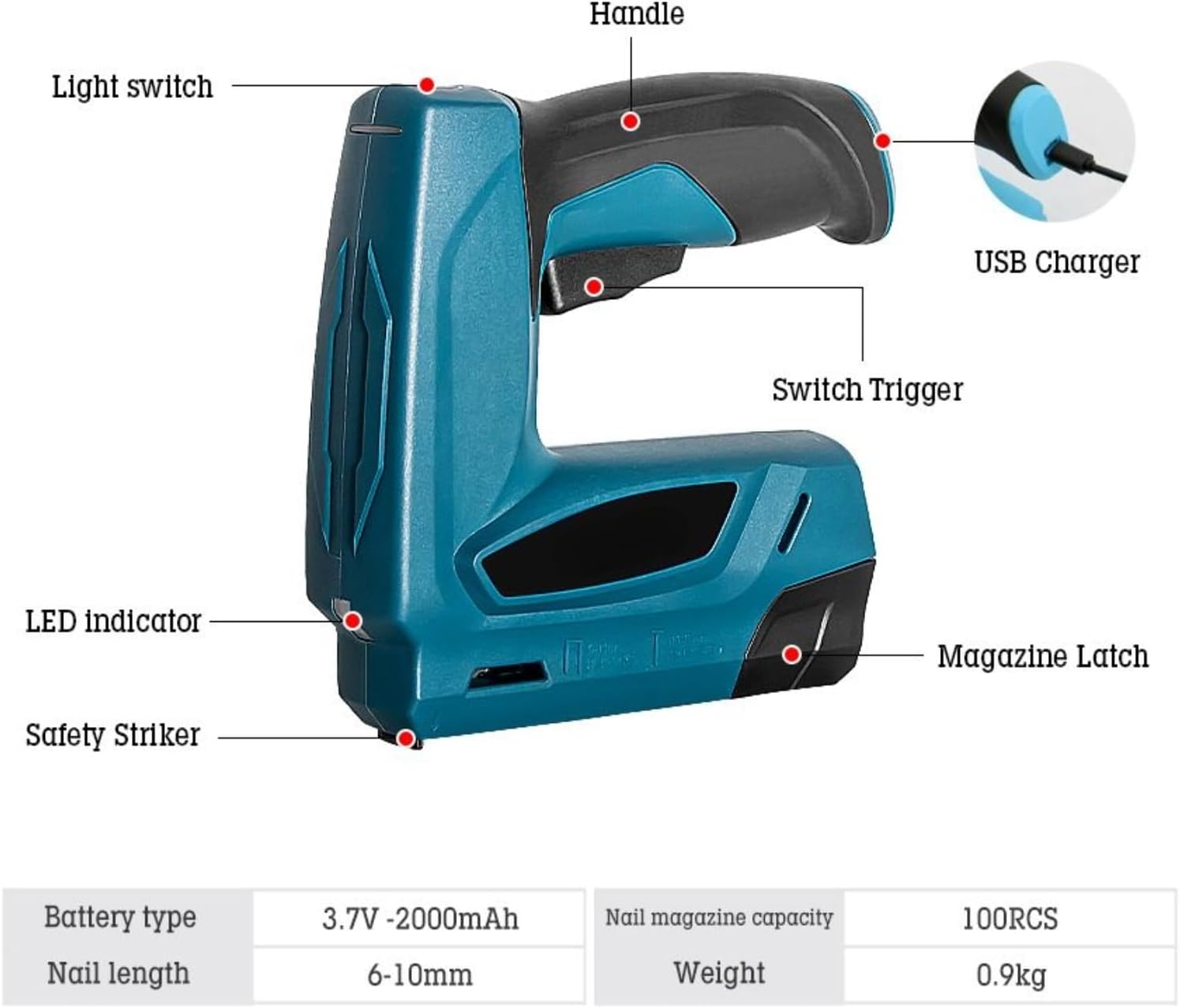 2-in-1 Cordless Electric Staple Brad Nailer Rechargeable Stapler with USB Charger 2000 Nails Included for Wood Upholstery Carpentry Crafts DIY Projects