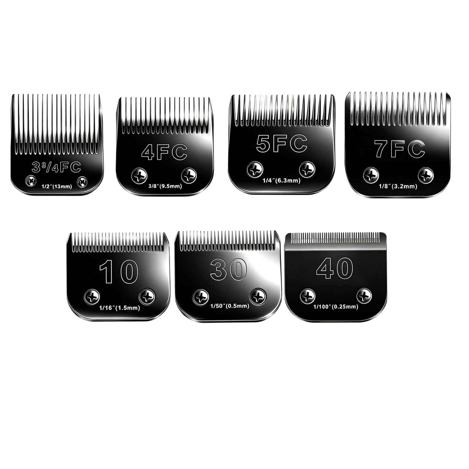 10 Blades Dog Grooming Blades Compatible with Andis/Oster A5/Wahl KM-10 Series Dog Clippers,Detachable Clipper Replacement Blade,Black (7PCS #10+30+40+3FC+4FC+5FC+7FC)
