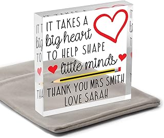 Teacher Heart Gifts, It Takes A Big Heart To To Help Shape Little Minds Gifts for Teacher Teaching Assistant Nursery, PERSONALISED Teacher Thank You Gifts, Reception Teacher Gifts, With Grey Bag