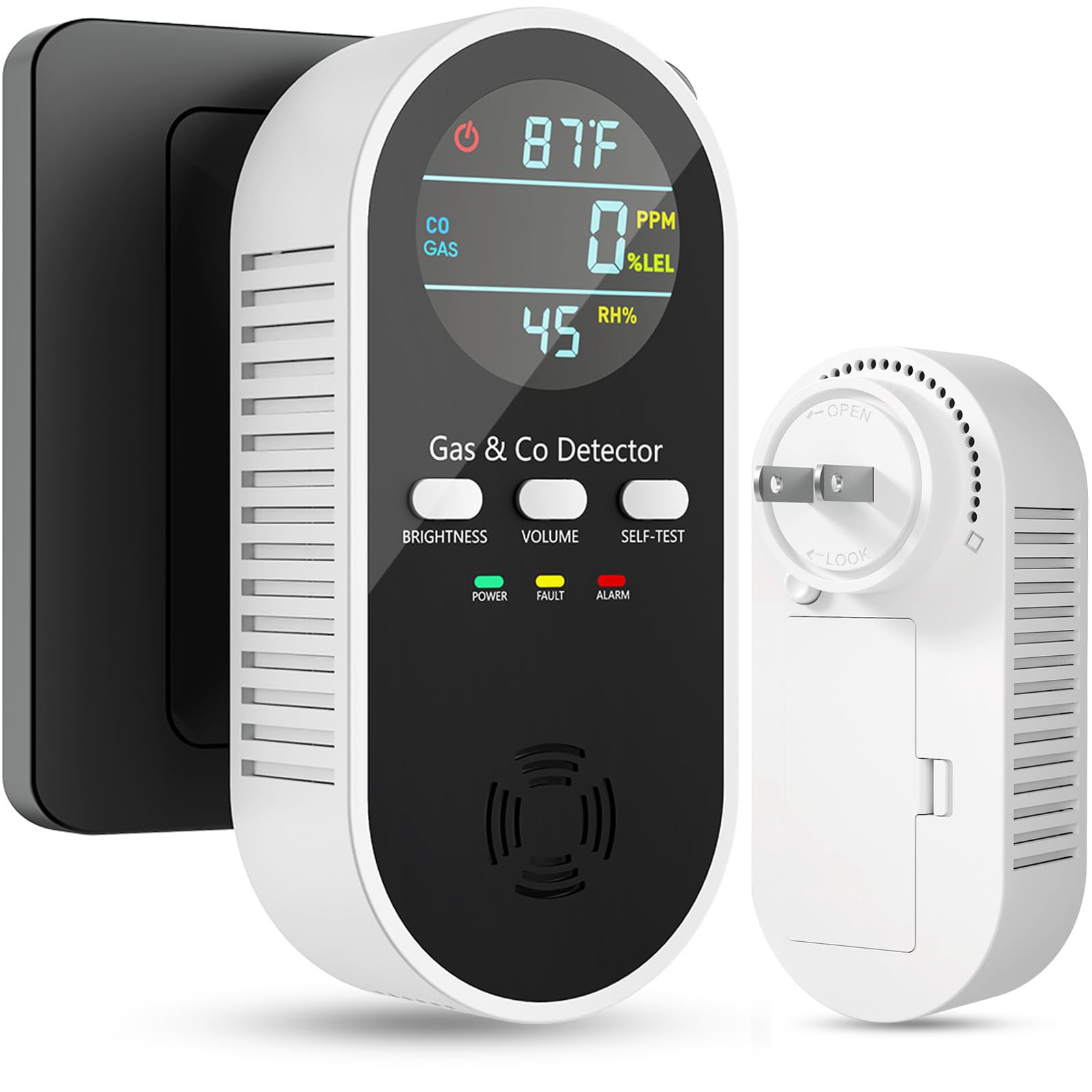 Vilfet 5-in-1 Carbon Monoxide Detectors, Natural Gas Leak Detector, Plug-in & Battery Backup Portable Co Detector, Co Gas Temp Humidity Sensor, HD Display Screen Vilfet, 1-Pcs, Black