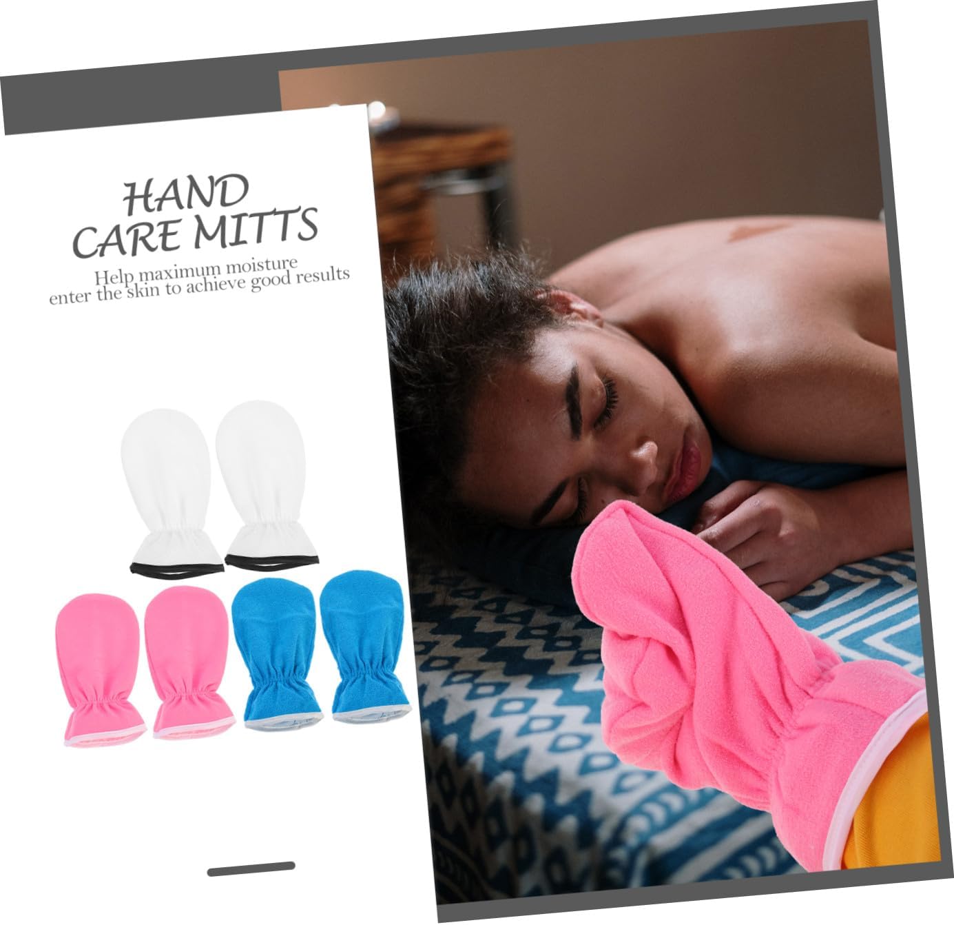 BETOOKY 3 Pairs Paraffin Wax Mittens Hand Care Gloves Spa Hand Mitts Moisturizing Gloves for Dry Skin Treatment with Elastic Cuff White Blue Pink