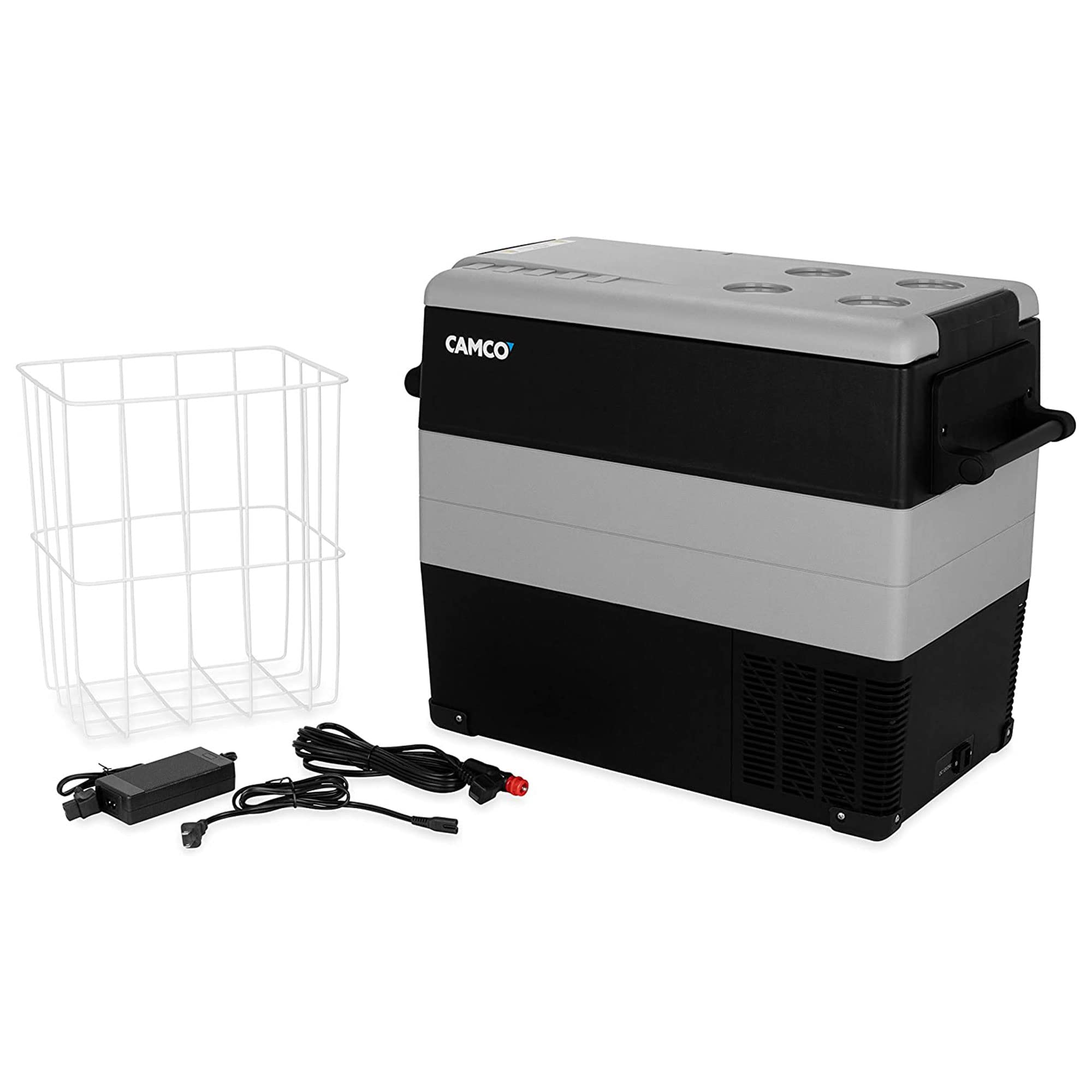 Camco 51518 CAM-550 Portable Refrigerator, AC 110V/DC 12V Compact Fridge/Freezer, 55-Liter - Keeps Food and Drinks Cold While On-The-Go - Ideal for Road Trips, RVing, Camping, Boating and Tailgating , Black