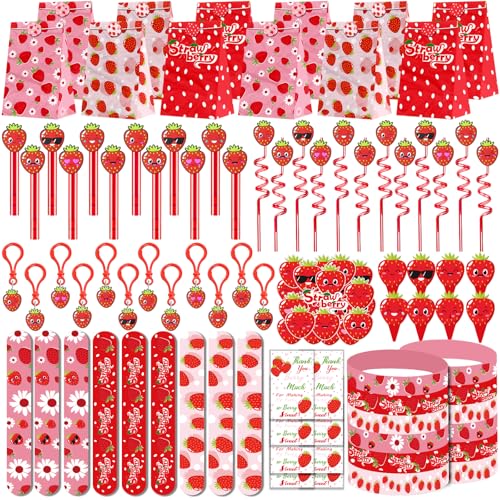 PLOUGVI 208PCS Strawberry Party Favors Berry First Birthday Decor Theme Decorations for Party Goodie Bag Stuffer Pinata Filler Gifts