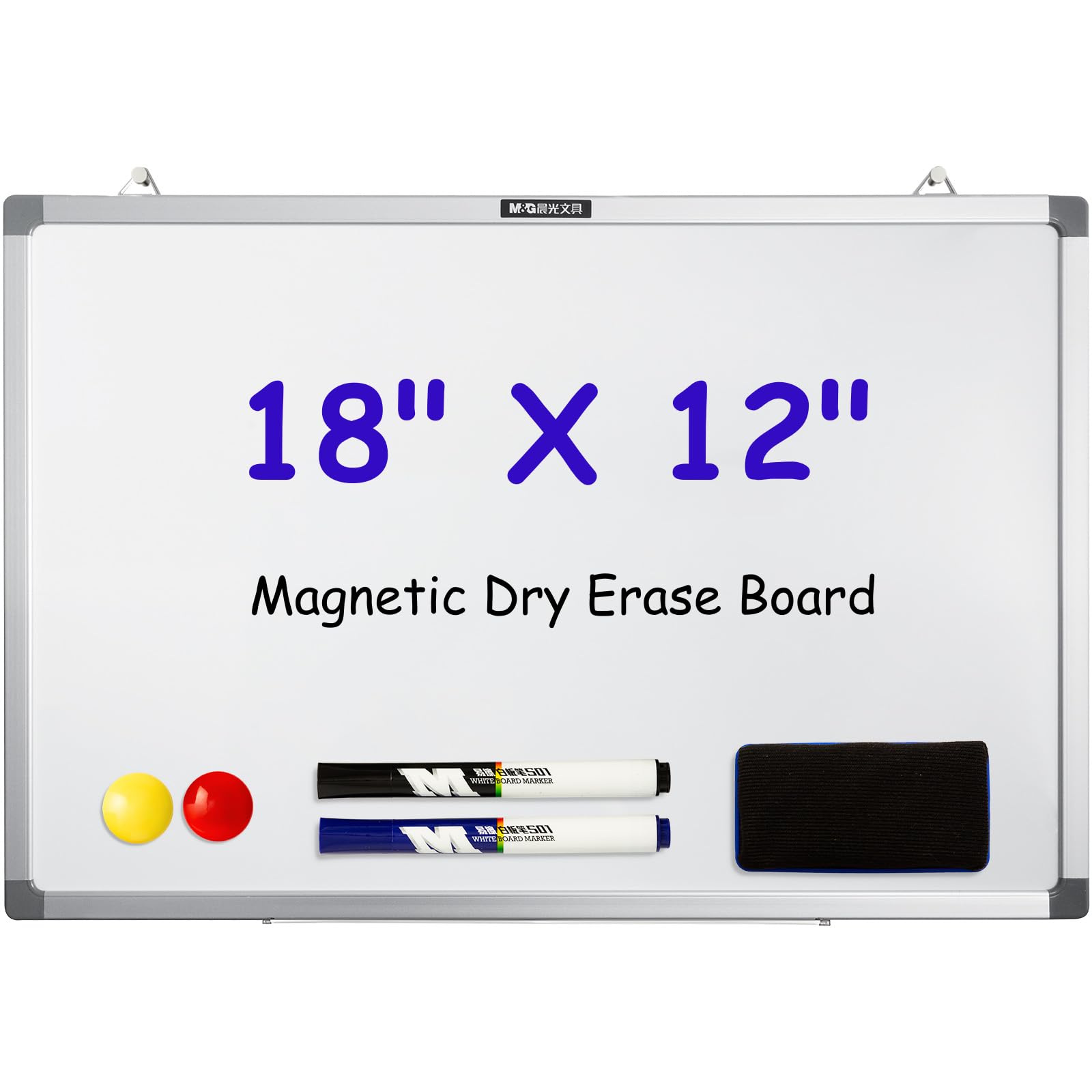 M&G Dry Erase Board Magnetic White Board for Wall, 18” x 12” Small Whiteboard with 2 Markers & 2 Magnets & 1 Eraser, Portable Whiteboard for Planning,