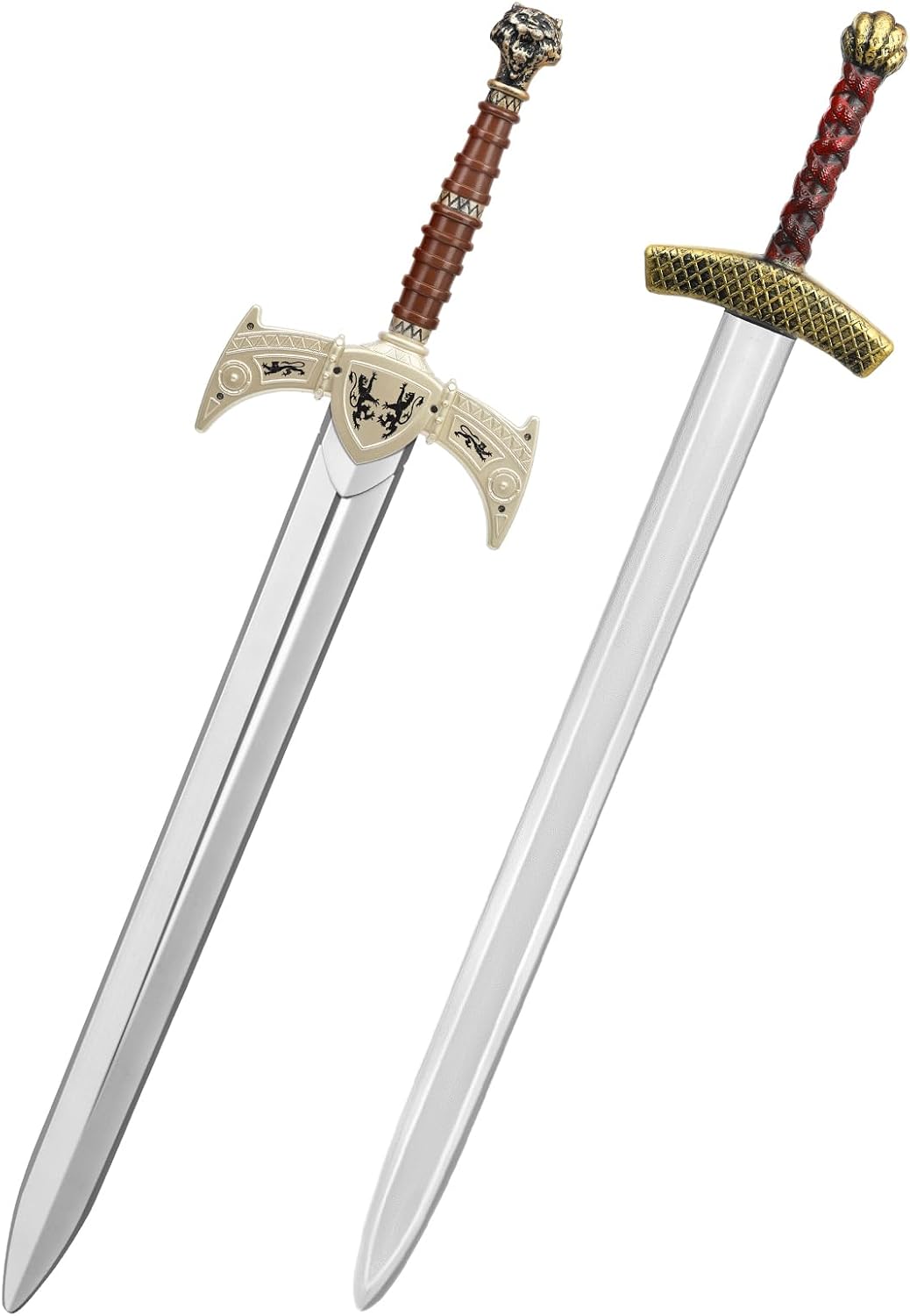 quescu King Arthur Toy Sword,35" Medieval Longsword,Plastics Sword,Medieval Knight Costume Accessories for Renaissance Props (2pcs Sword)