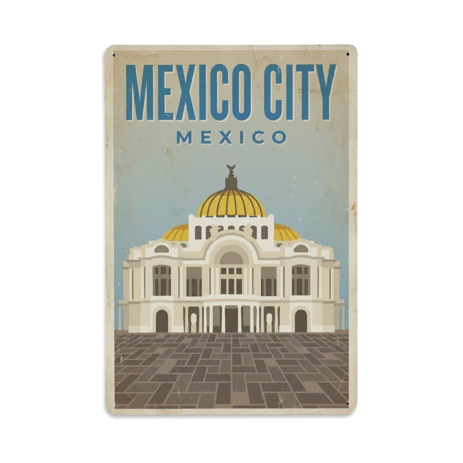Xanthor Style Vintage Travel Mexico City Metal Tin Sign