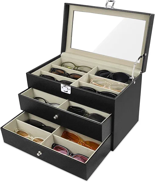 GRTCZYSL Sunglasses Organizer 18 Slots, Multiple Pairs Glasses Storage Case Leather Eyeglasses Display Box for Women Men