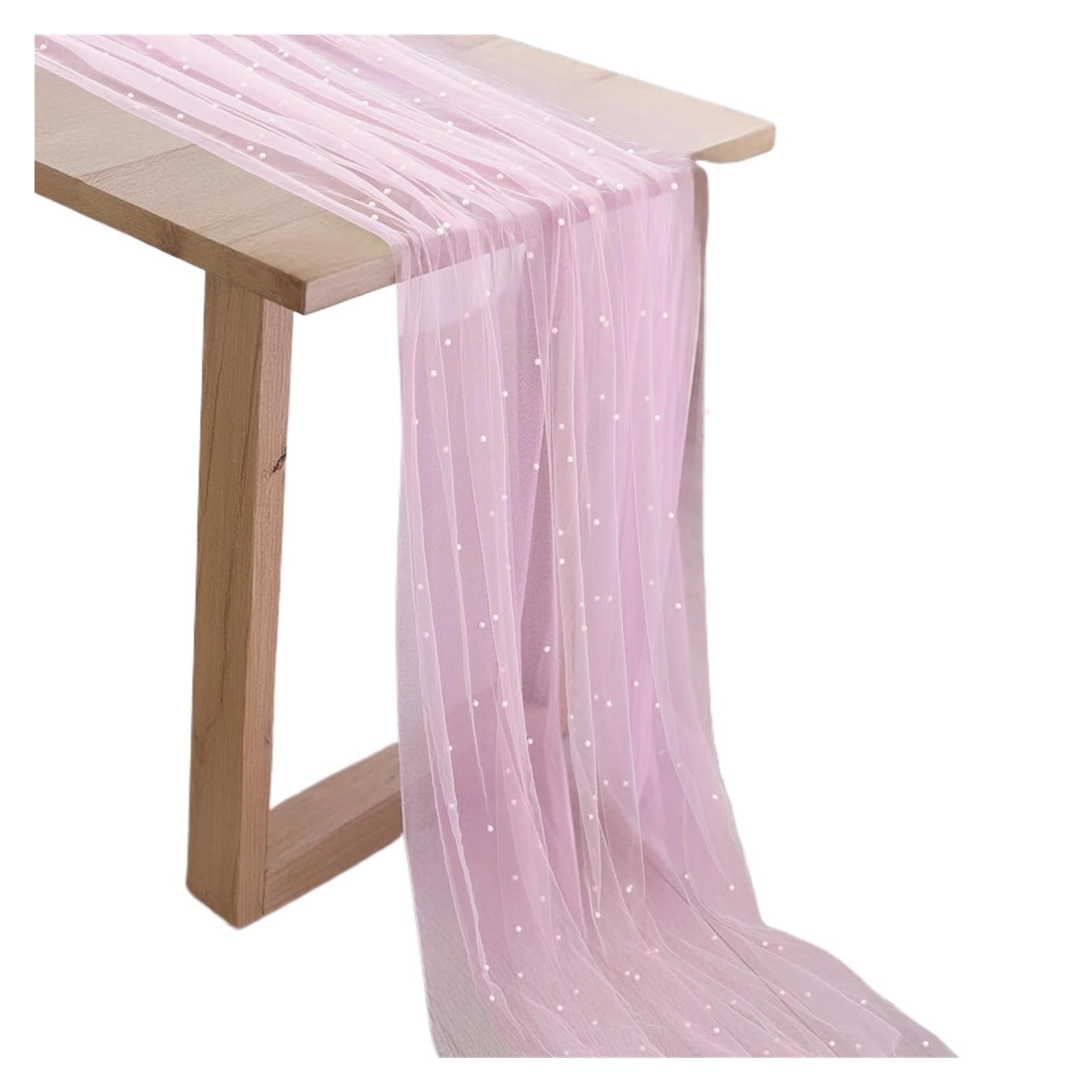 Chiffon Table Runner Pearl Table Runner, Tablecloth, Tulle Chiffon Fabric for Wedding Decor, Party Dining Cover(Pink,75x600cm)