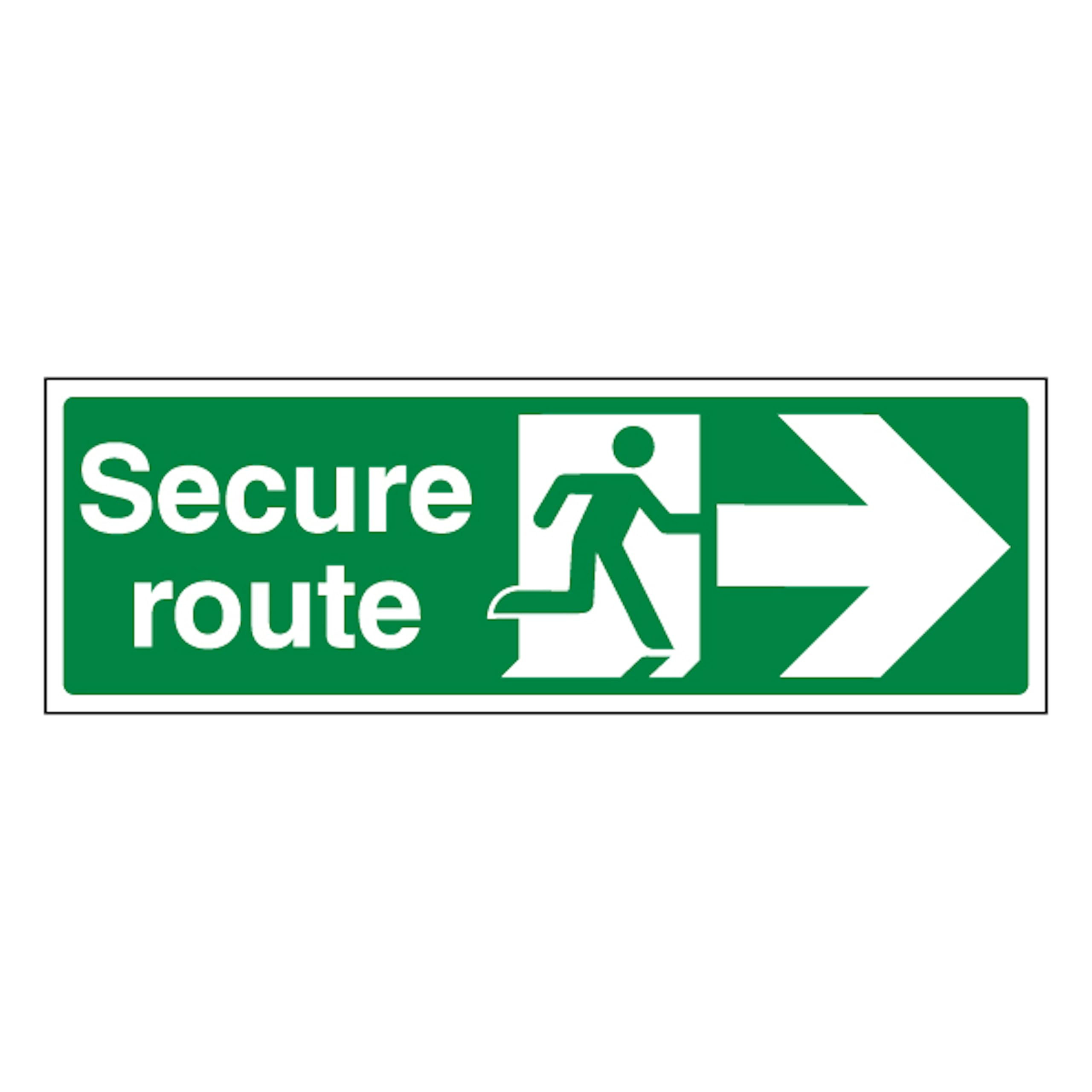 V Safety Secure Route Arrow Right 450 x 150 mm - Glow In The Dark 1mm Rigid Plastic Safety Sign