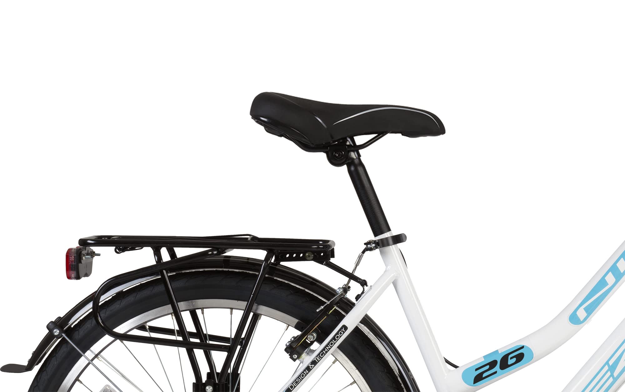 26 Zoll Fahrrad für Mädchen und Damen - Citybike Mit 21 Gang Drehschaltung, RH ca. 47cm, Weiß-Türkis -052