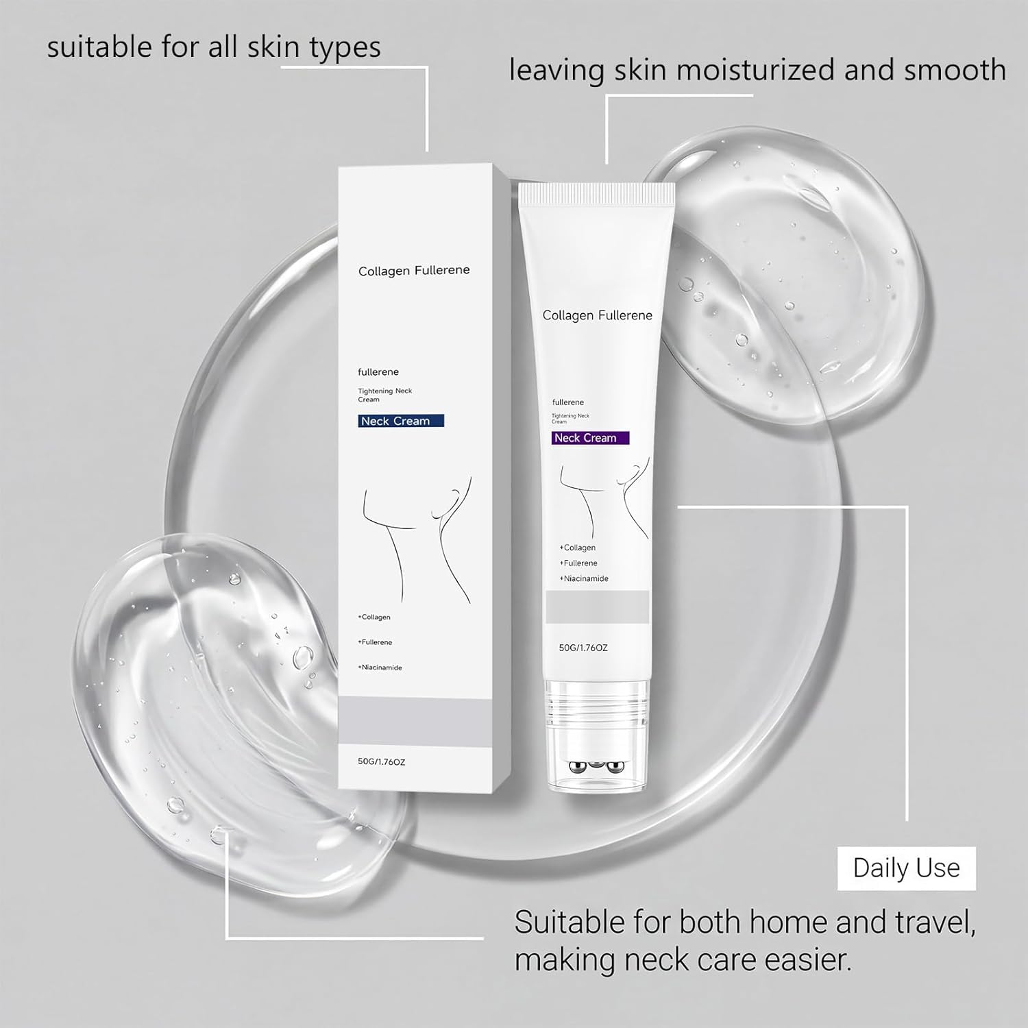 Crema de colágeno para el cuello, crema reafirmante con efecto tensor y lifting para piel flácida, para todo el contorno, suavizante, hidratante y humectante,1pc