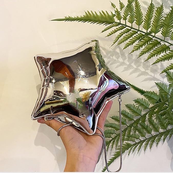 Image of Metallic Acrylic Evening Handbag for Women | Crossbody Sling Bags with Detachable Chain Strap Glossy Stylish Ladies Girls Small Size Cute Party Wedding Bag