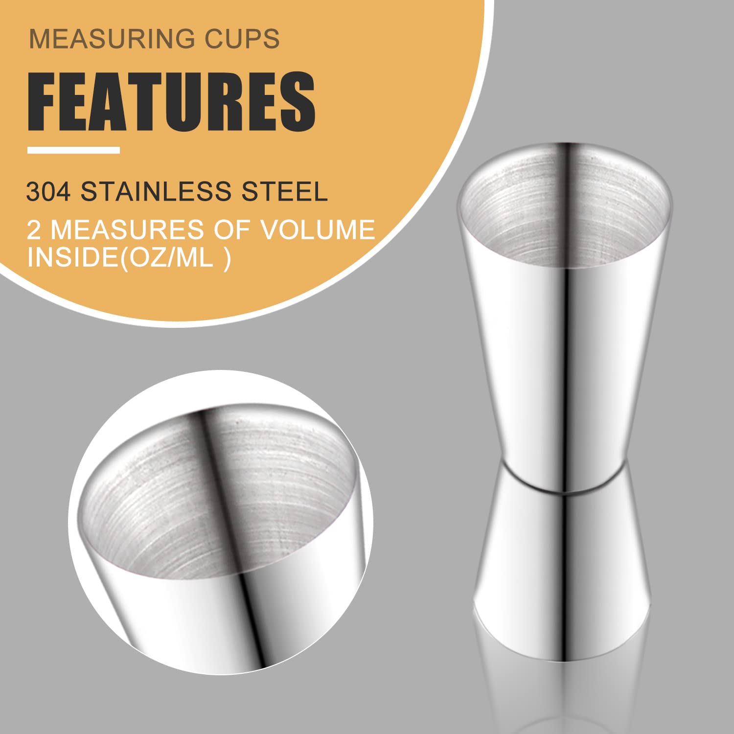 Set 3 Misurini Doppi Per Cocktail In Acciaio Inox - 15/30ml, 20/40ml, 25/50ml Con Accessori - Foto 4