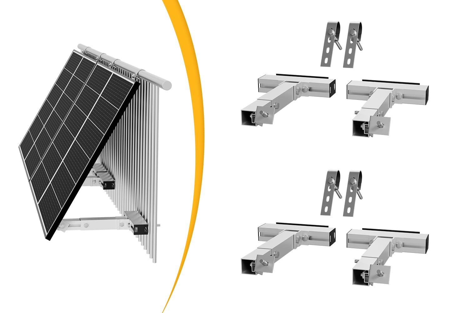 Powerness® Solarmodul Halterung für Balkonkraftwerk, Verstellbare PV-Montagehalterung mit 0–30° Neigungswinkel, Wetterfest, Balkon Haken in Silber, 2 Sets für 2 Solarmodule (0% MwSt)