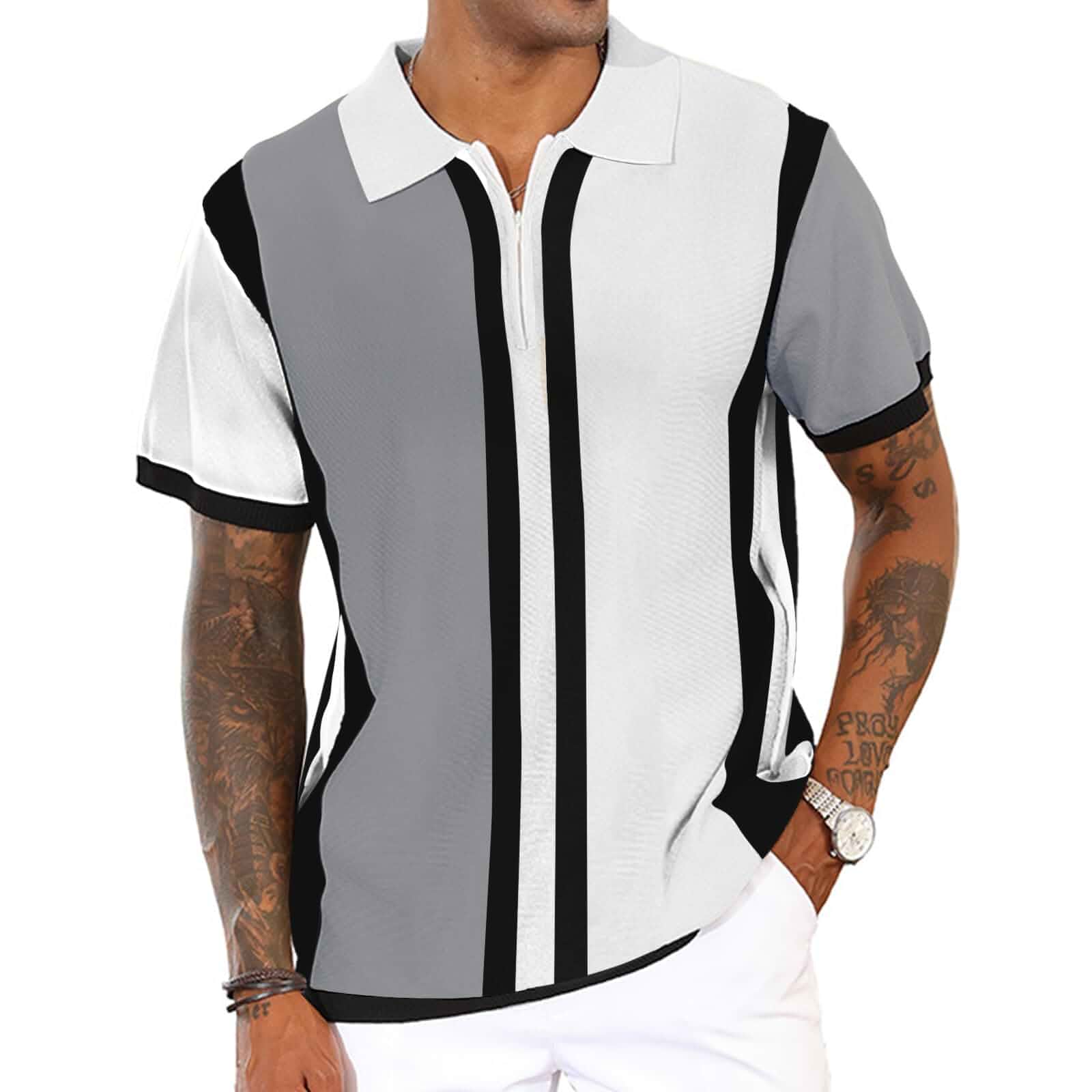 CTU Men's Fashion Knit Polo Shirts | Vintage Striped Knitting, Ribbed,Color-block，Regular Fit, Golf Shirts，Casual wear