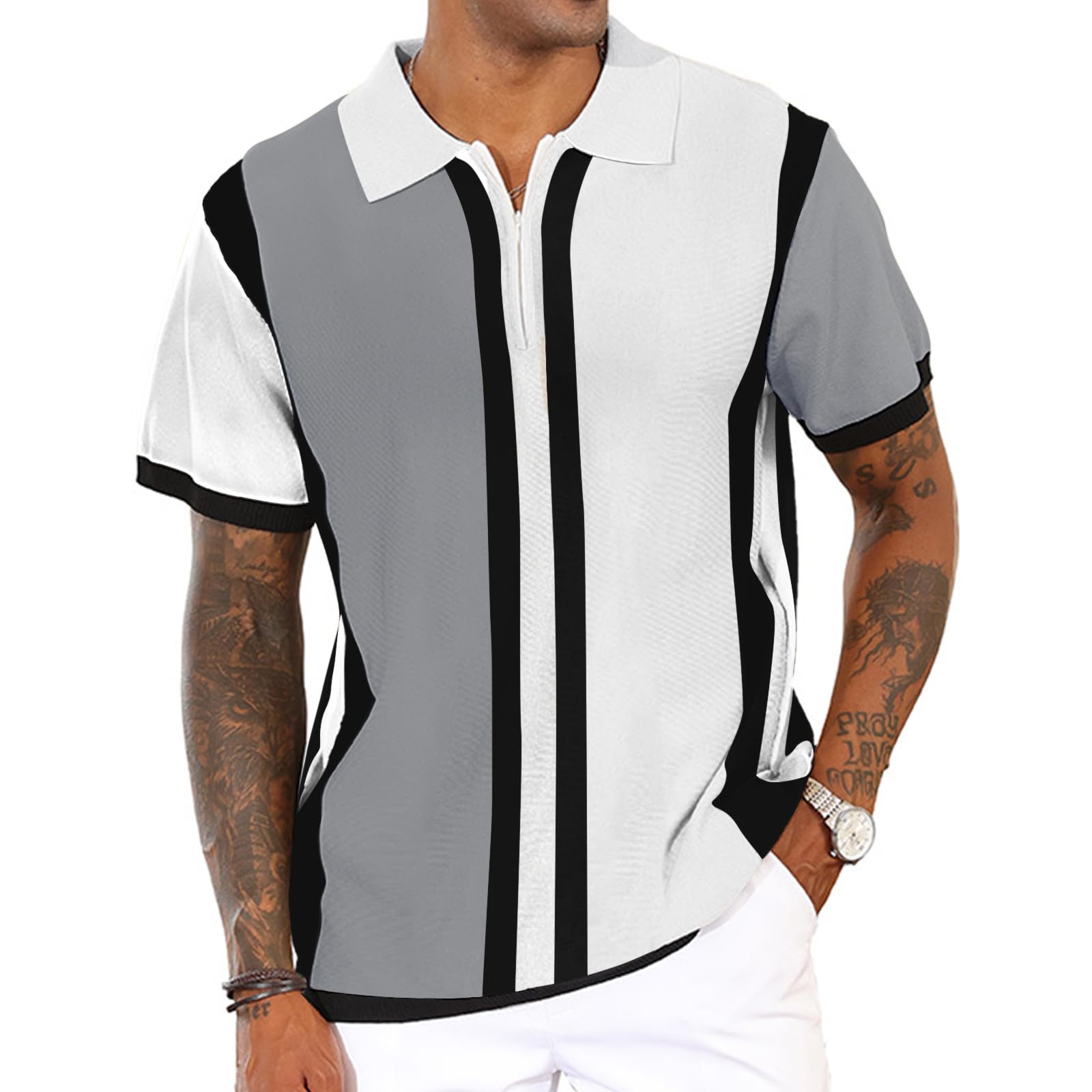 Vintage Striped Knit Polo Shirt