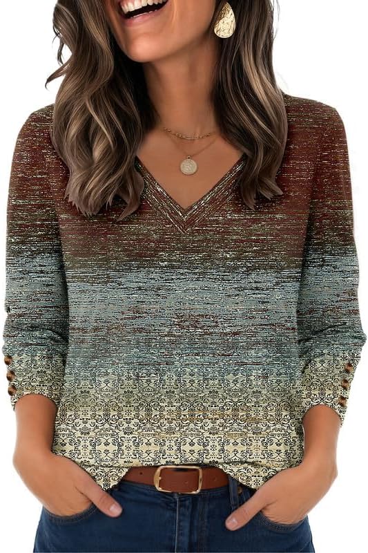 Zeagoo Womens Long Sleeve Tops V Neck T Shirts Dressy Casual Blouse 2026 Fall Trendy Clothes