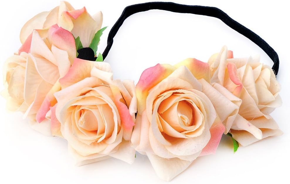 Merroyal Rose Flower Crown Wedding Festival Headband Hair Garland Wedding Headpiece
