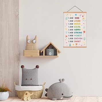 KAIRNE Floral Kids Positive Affirmations Canvas Hanging Scroll Wall Decor