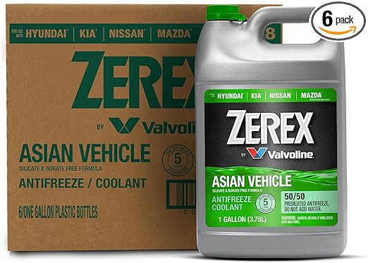 Zerex Asian Vehicle Green Silicate and Borate Free 50/50 Ready-to-Use Antifreeze/Coolant 1 GA, Case of 6