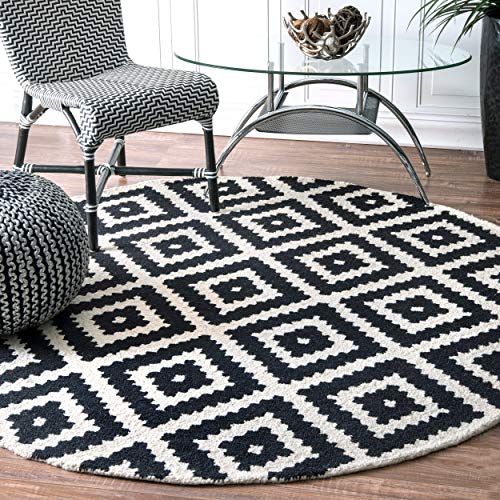 nuLOOM Kellee Contemporary Wool Area Rug, 4' Round, Black