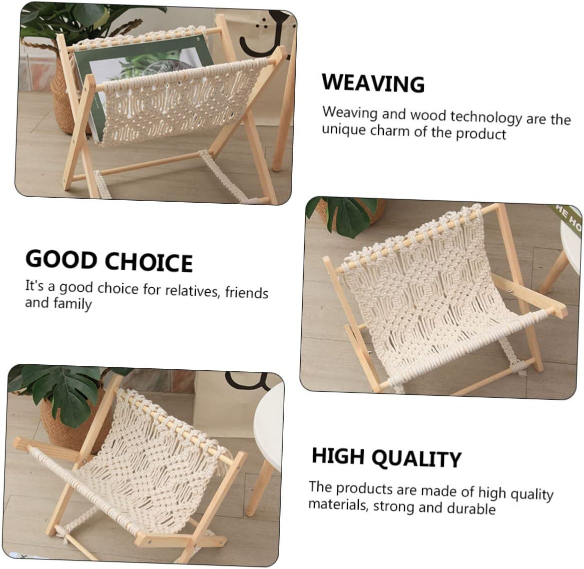 PRETYZOOM Bohemian Country Style Magazine Shelf Hand-woven Rack Storage Basket for Books Newspapers