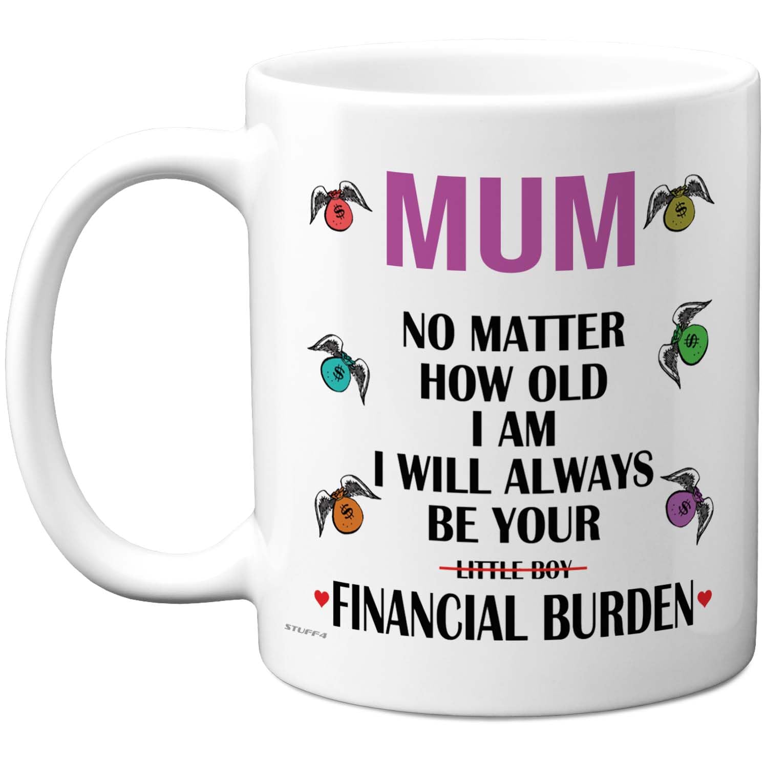 Stuff4 Funny Mum Mug - Lifelong Financial Burden Slogan - Humorous Gift for Mother's Day or Birthday - 11oz Ceramic Gloss Mug