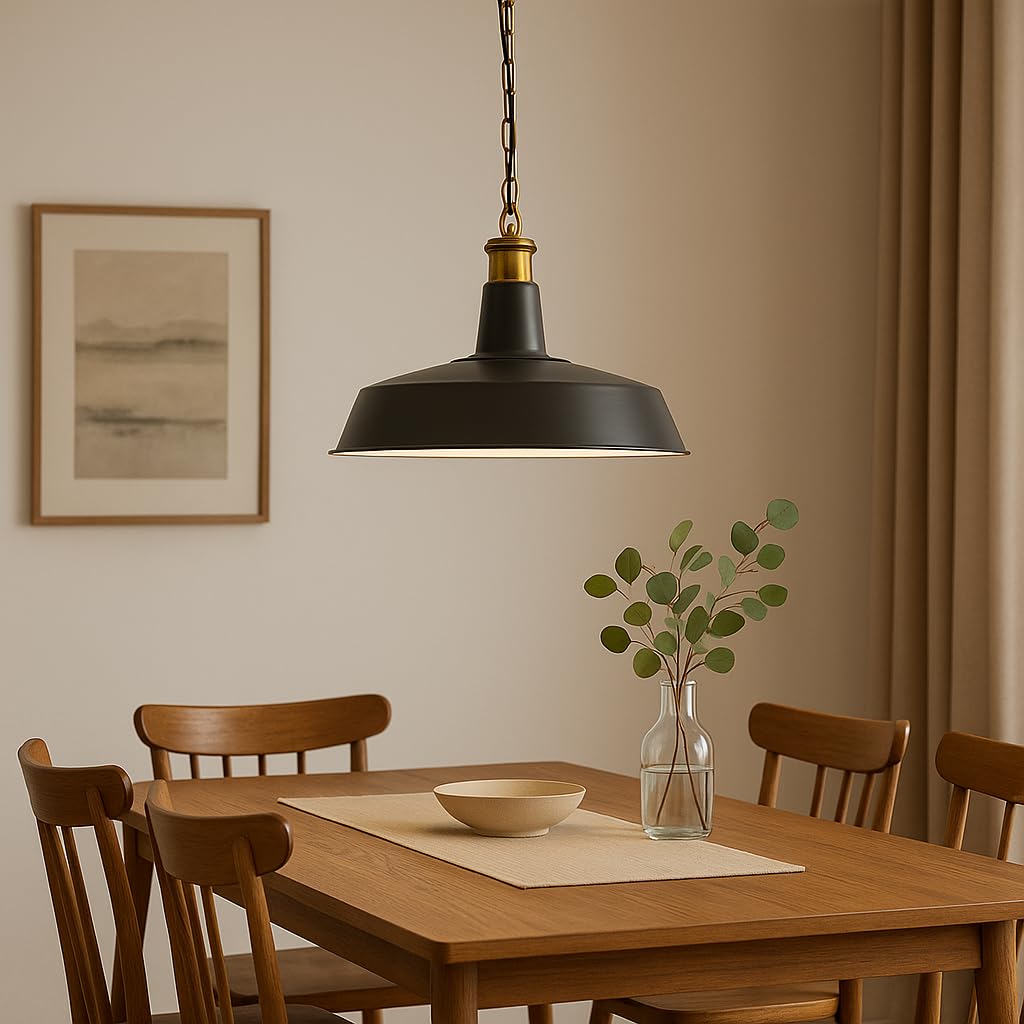 DC VOLTAGE Ceiling Pendant Light Fitting - Industrial Black Metal Shade Pendant E27 Lamp Holder with Adjustable Chain for Perfect Hanging Lighting for Living Room, Kitchen Island