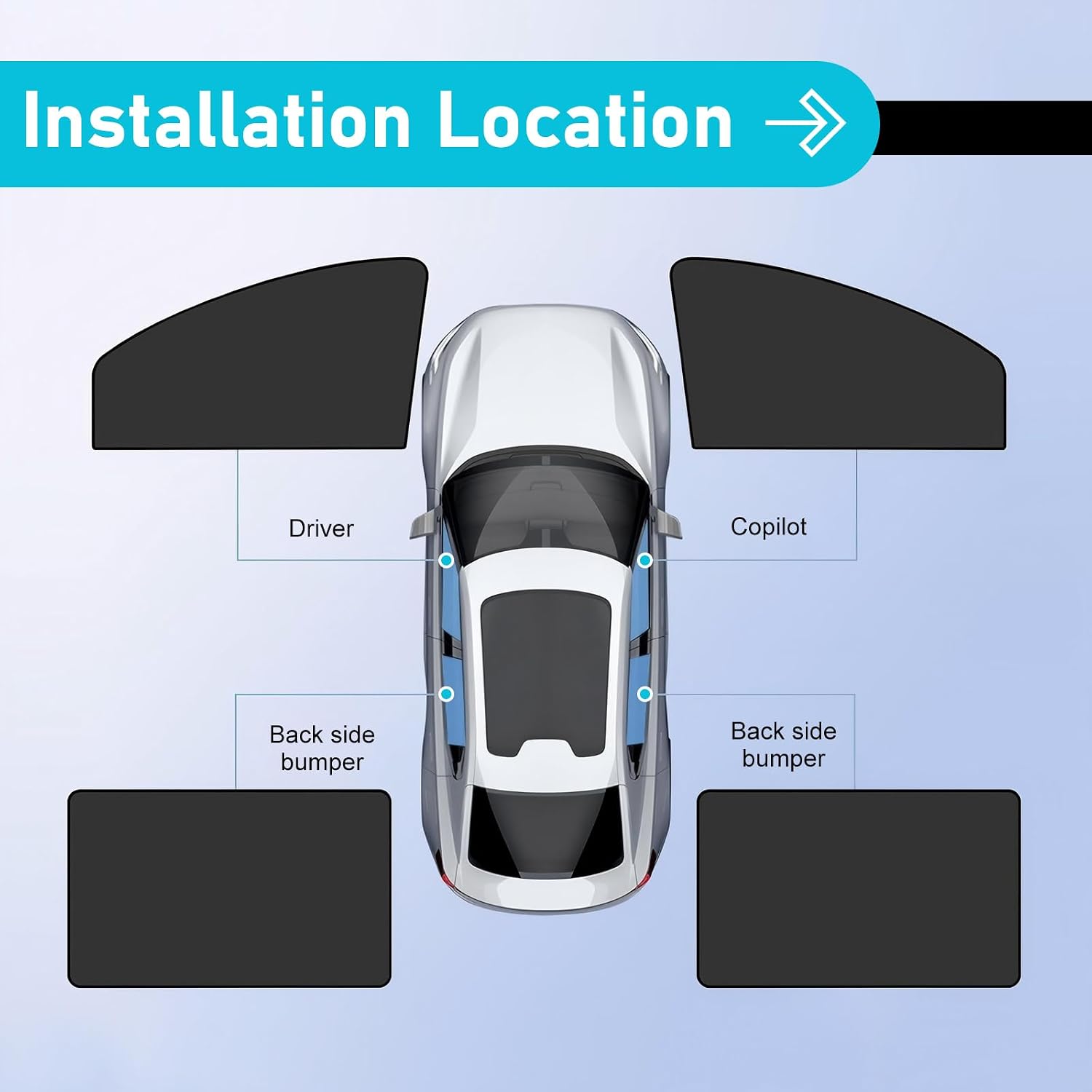 4 PCS Car Side Window Sun Shades, Heat & Sun Blocking Insulation Shade, Blackout Outdoor Privacy Curtain for Front Rear Side Windows, Foldable Cover for Most Vehicles (Black)