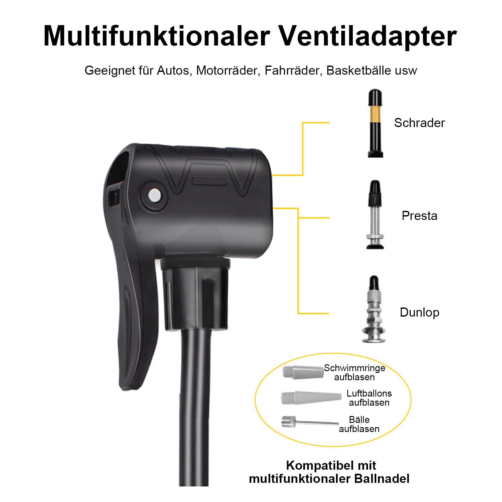 Fahrradpumpe für Alle Ventile – Luftpumpe mit Manometer (160 PSI) für Presta- & Schrader-Ventile, Robuste Bauweise für Einfache Handhabung, Fahrrad zubehör Pumpe Luft Standpumpe für Ball