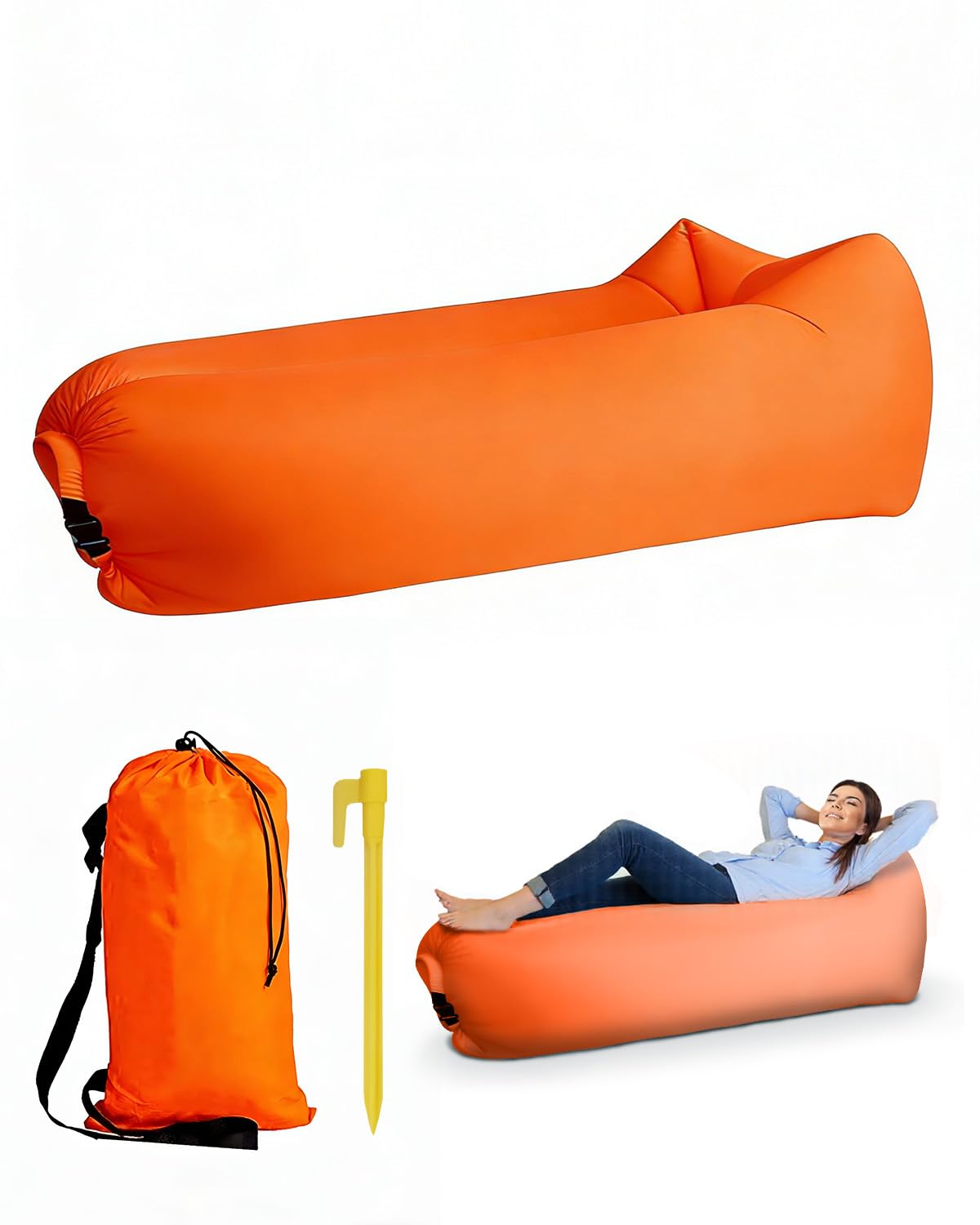 Zumhigh Inflatable Lounger Air Sofa 210x70cm Portable Inflatable Lazy Air Sofa Bed with Carry Bag and Ground Stakes, Premium Inflatable Couch Chair for Camping, Hiking, Beach, Travel & Festivals