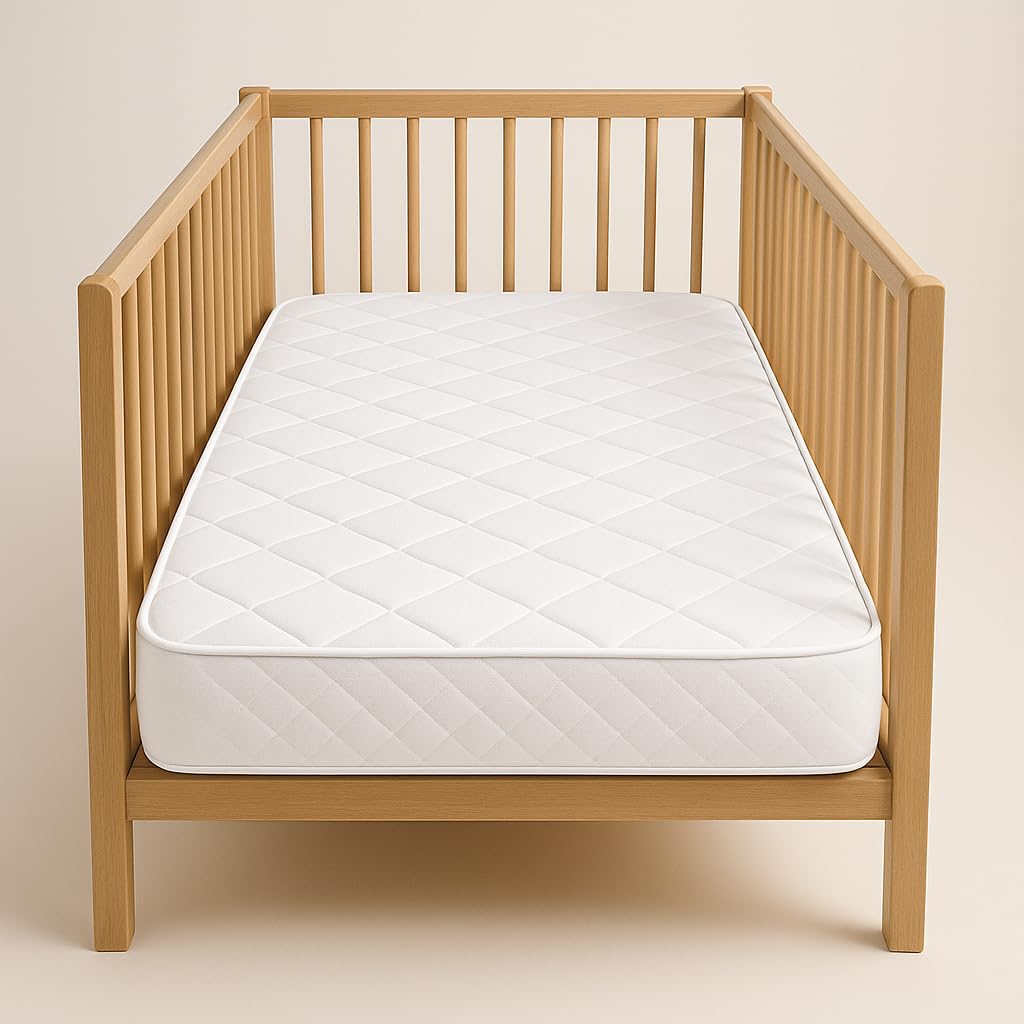 DREAMLAYER Classic Eco Fibre Cot Bed Mattress – Hypoallergenic, Water-Resistant Quilted Cover, Reversible & Firm Support, BSI-Tested Baby Cot Mattress – 140 × 70 × 10 cm (White)