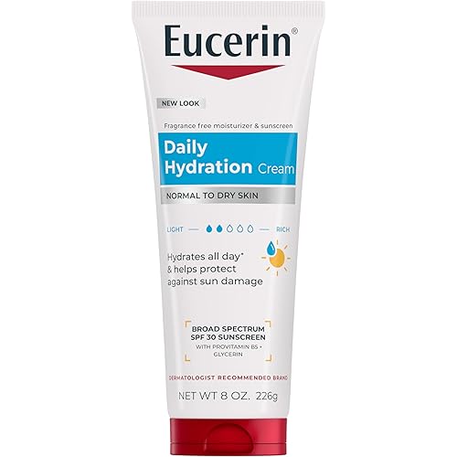 Eucerin Daily Hydration Broad Spectrum SPF 30 Sunscreen Body Cream for Dry Skin, Fragrance Free Sunscreen Moisturizer, 8 Oz Tube