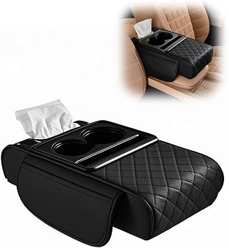 Multifunctional Car Armrest Cushion - 2-in-1 Auto Armrest Cushion, Storage Box, Arm Rest for Car with Tissue Box and Cup Holder