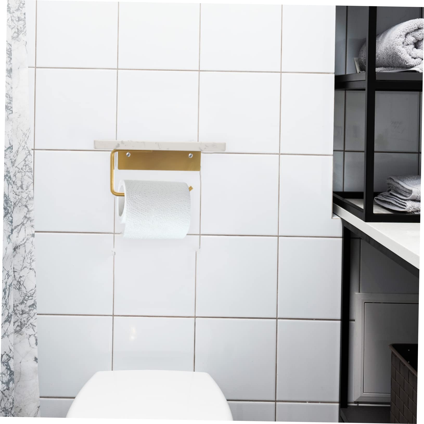 Portarrollos de Papel Higiénico Blanco de Mármol con Estante para Baño