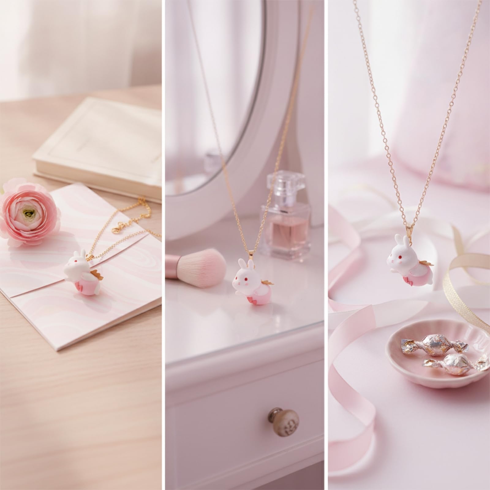 con Colgante Conejo para Mujer con Cana Ajustable Resina Femenino con Tierno para Regalo Valentín, Collar con Colgante, Cadena De 56+7cm A La Altura del Pecho