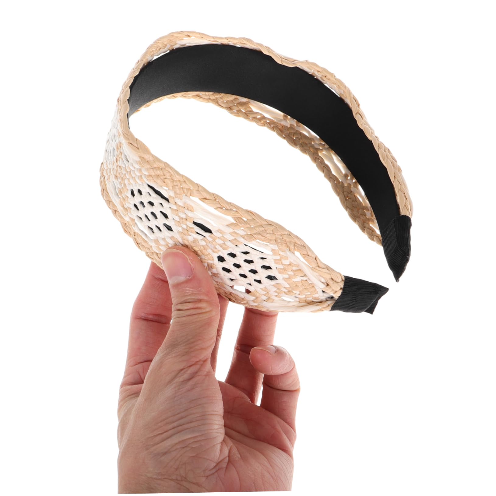 Bandeau Large en Raphia Beige, Style Vintage pour Femmes