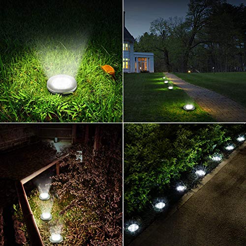 Dersoy Solar Disk Lights Outdoor, 8 LED Bulbs Solar Powered Ground Lights Outdoor Waterproof IP65 for Garden/Landscape Path/Patio/Yard/Lawn/Driveway, LED Buried Lights Cold White(8 Pack)