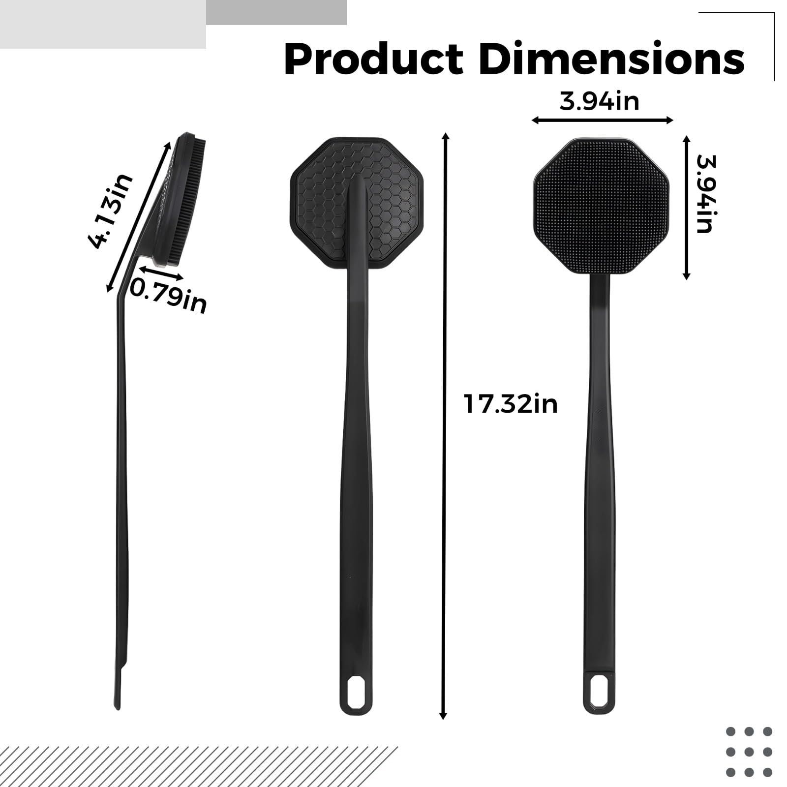 Silikon Rückenbürste mit langem Griff für die Dusche, 17,3 in / 44 cm Peeling Körperbürste, achteckiger Kopf mit sanften Borsten, Rückenwascher für Damen und Herren