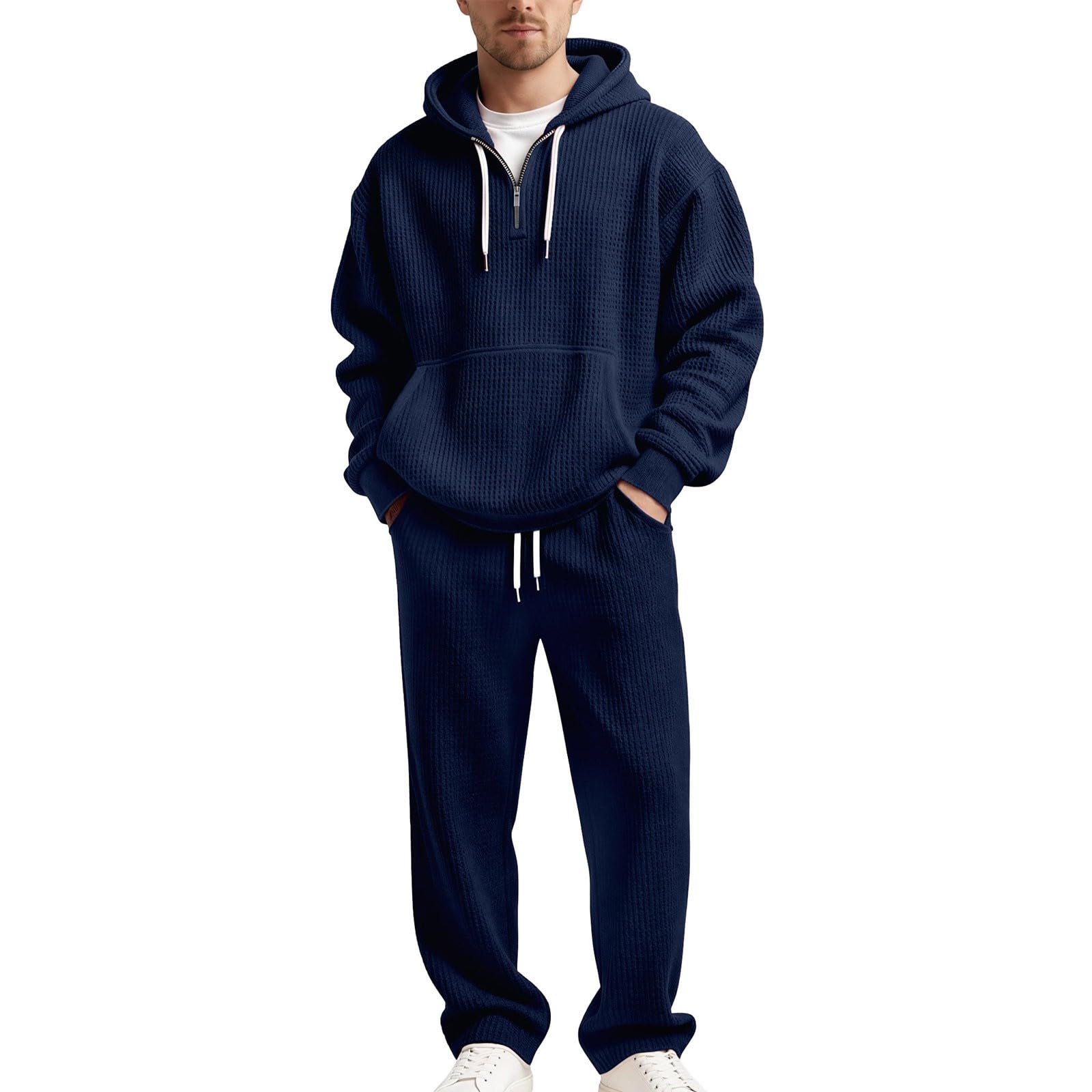 Chandal De Jogging Para Hombre Tracksuit Conjunto de punto liso en tonos con sudadera con capucha y pantalones deportivos para comodidad diaria ropa de estar por casa fiable para hombre