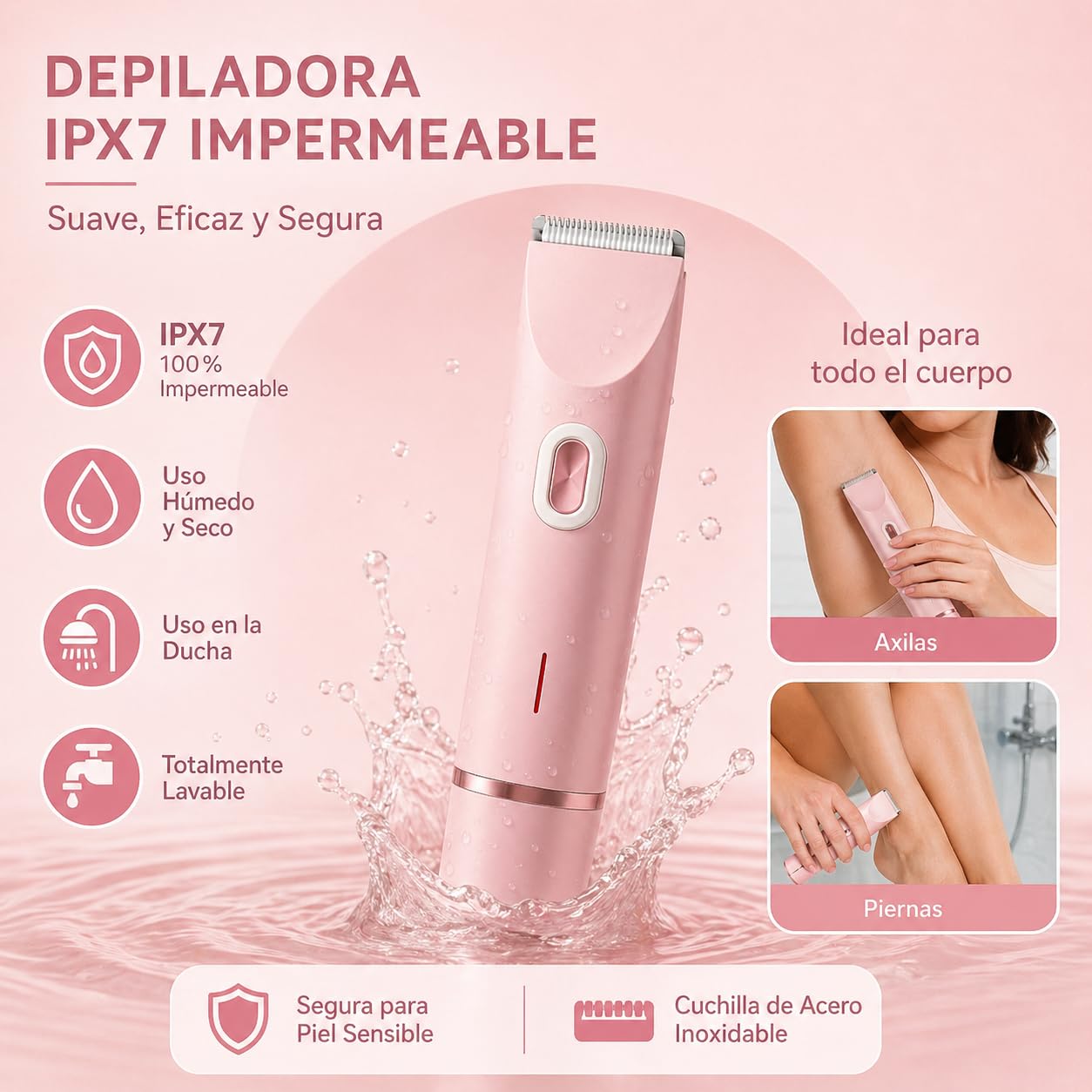 Ephra Afeitadora Mujer, Sanuvia Depiladora,Depiladora Eléctrica Mujer Recargable de Doble Cabezal, Afeitadora Corporal Completa para Piernas, Axilas, Brazos y Zona Bikini, Uso Húmedo y Seco (Púrpura)