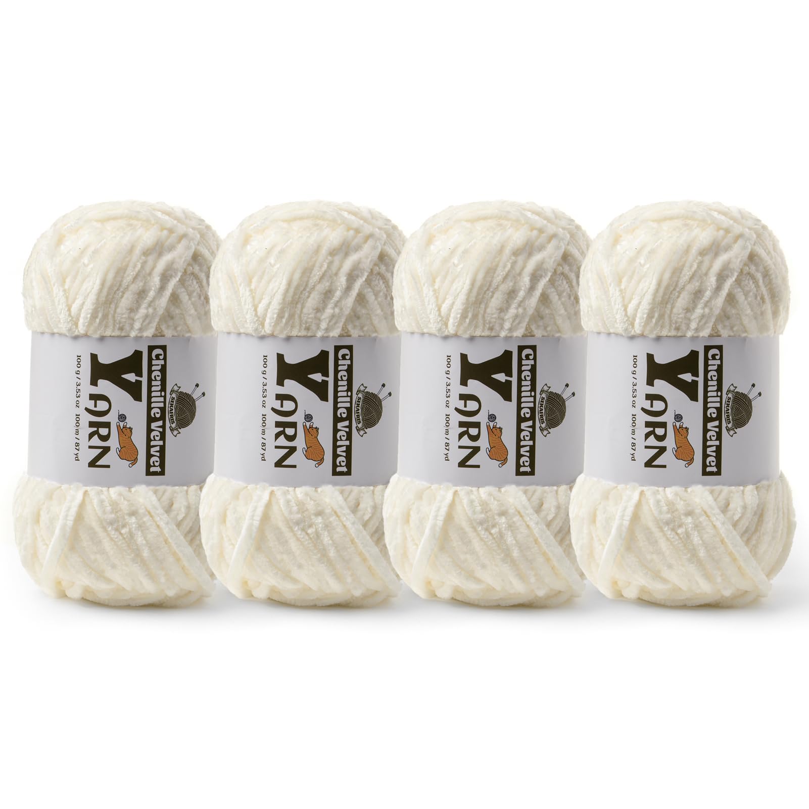 Chenille Crochet White Yarn 4 Pack