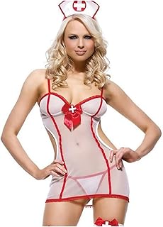 Women's Sexy Lingerie Set, Nurse Costume, See-Through Bra Straps, Mini Skirt and Garter Belt, Stockings Role Play Outfit, ...