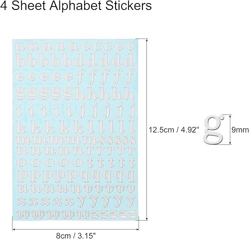 Miniatura 2 de MECCANIXITY 4 hojas de calcomanías de resina con letras 3D pequeñas de la A a la Z, minicalcomanías del alfabeto, de aleación metálica brillante,
