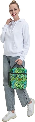Miniatura 7 de Lonchera de piel de serpiente verde para hombre y mujer, con aislamiento, reutilizable, con correa ajustable para el hombro