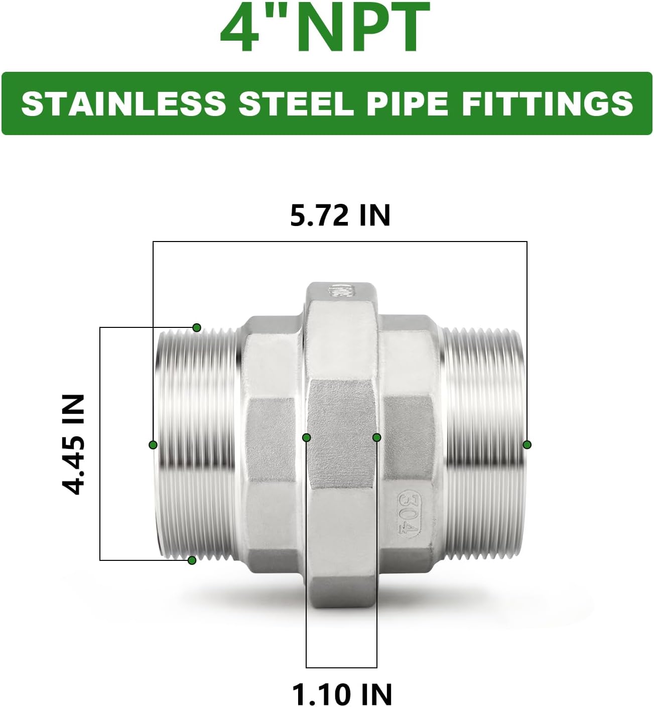 TAISHER 1PCS 304 Stainless Steel Union, 4" NPT Male x 4" NPT Male Cast Pipe Fitting