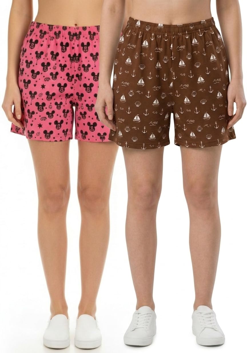 Women Printed Cotton Shorts Combo Pack of 2 | Elastic Waist Casual Lounge Shorts | Print Summer Shorts for Women-image-36