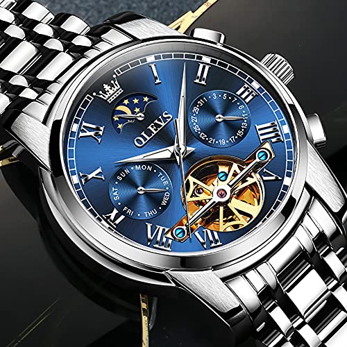 Image of OLEVS Mens Automatic Watches Skeleton Mechanical Self Winding Luxury Fashion Dress Wrist Watch Luminous Waterproof