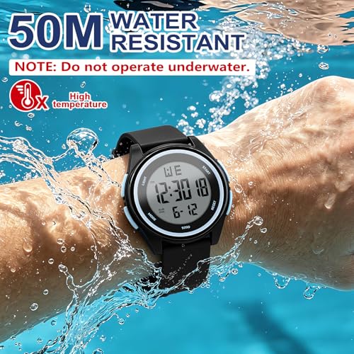 Image of Juboos Digital Watch Men Women 50M Waterproof Sports Military | Large Face Wirstwatch with Stopwatch, Alarm, LED Backlight, 12 /24H, Date, Week, Hourly Chime